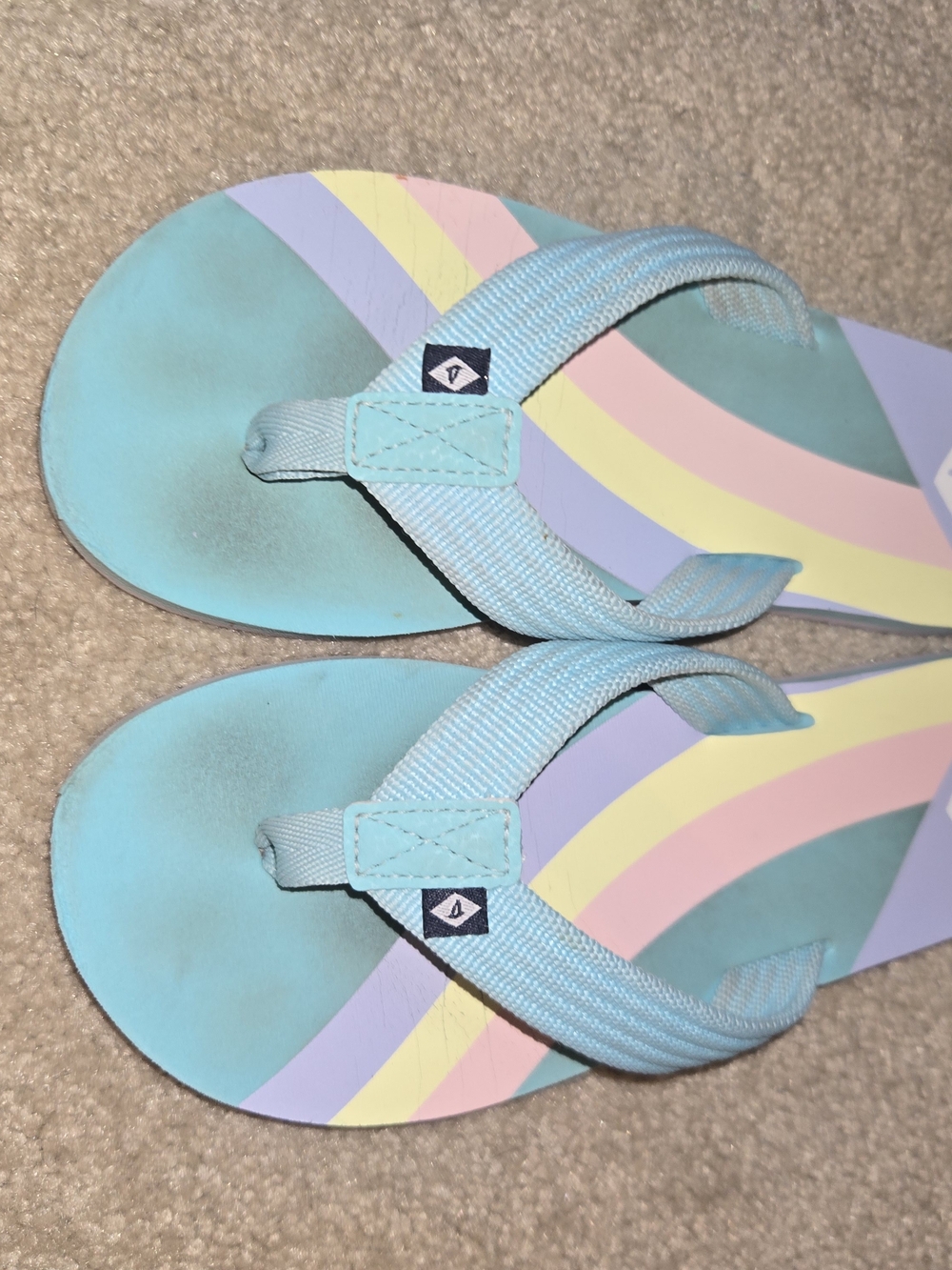 Kids Light Blue Rainbow Flip Flops Size 3